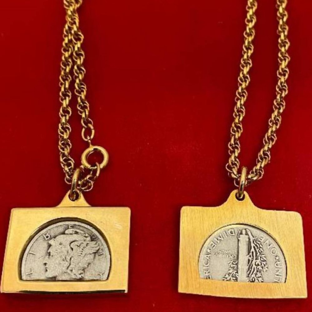 Liberty Silver Mercury Dime coin necklace US NWT